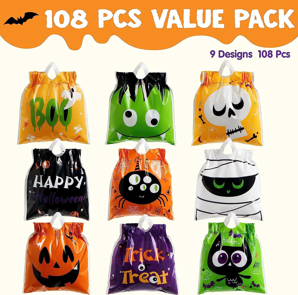 108 Pcs Four-Sided Halloween Goody Bags