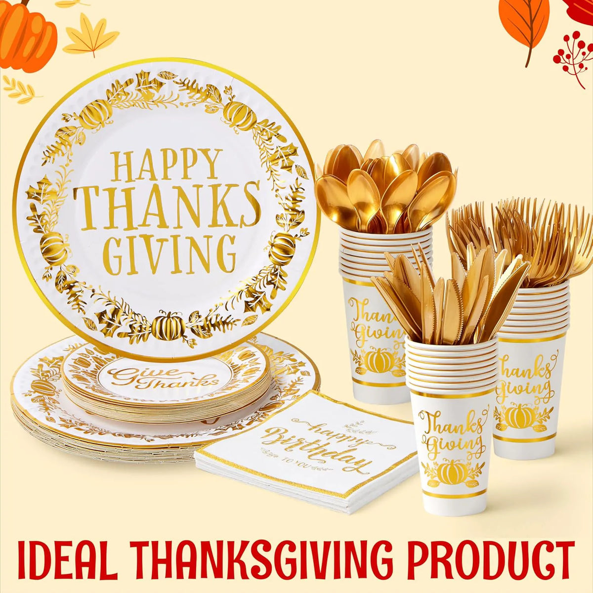 168-Piece Thanksgiving Paper Plates Set