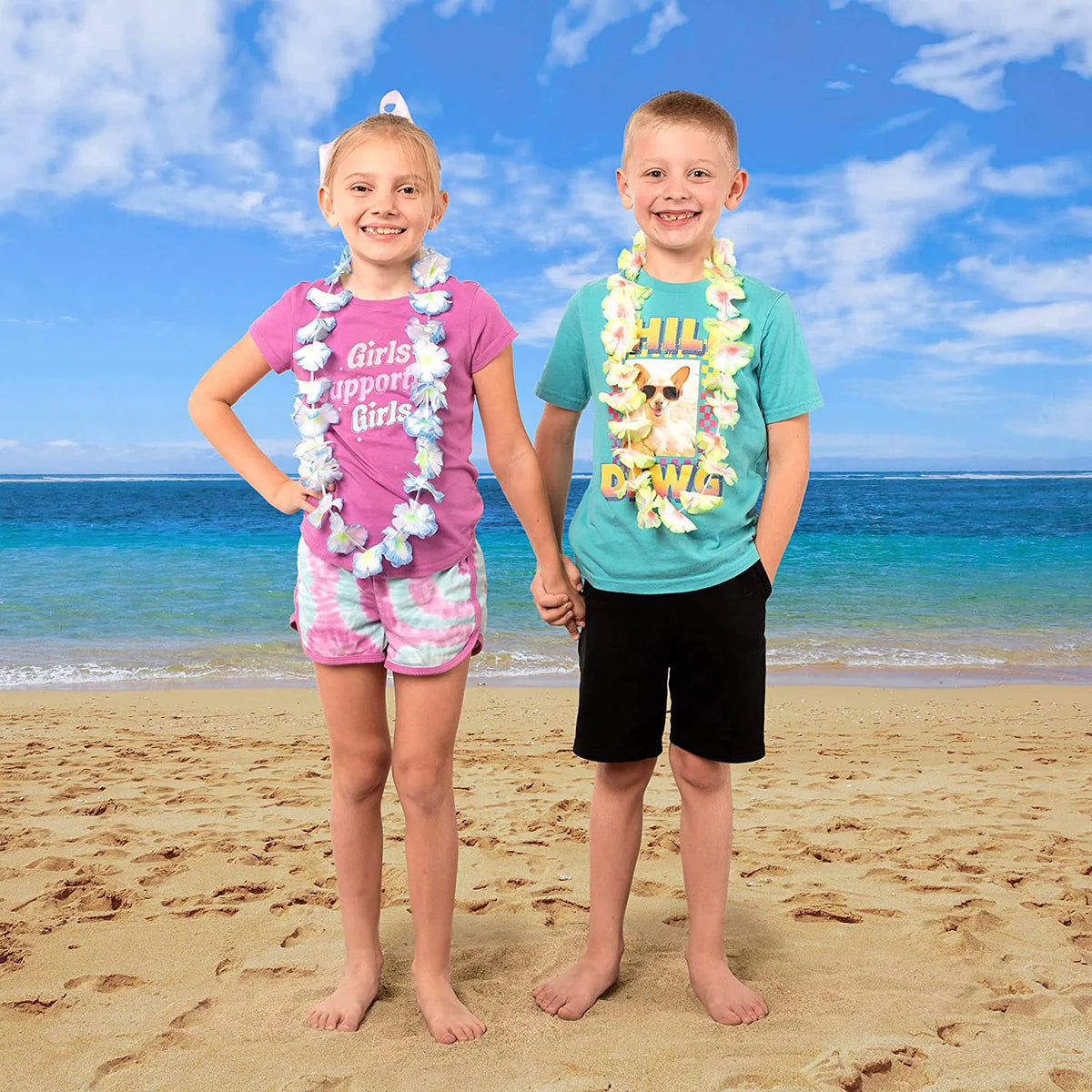 120-Pack Hawaiian Tropical Flower Leis for Kids and Adults