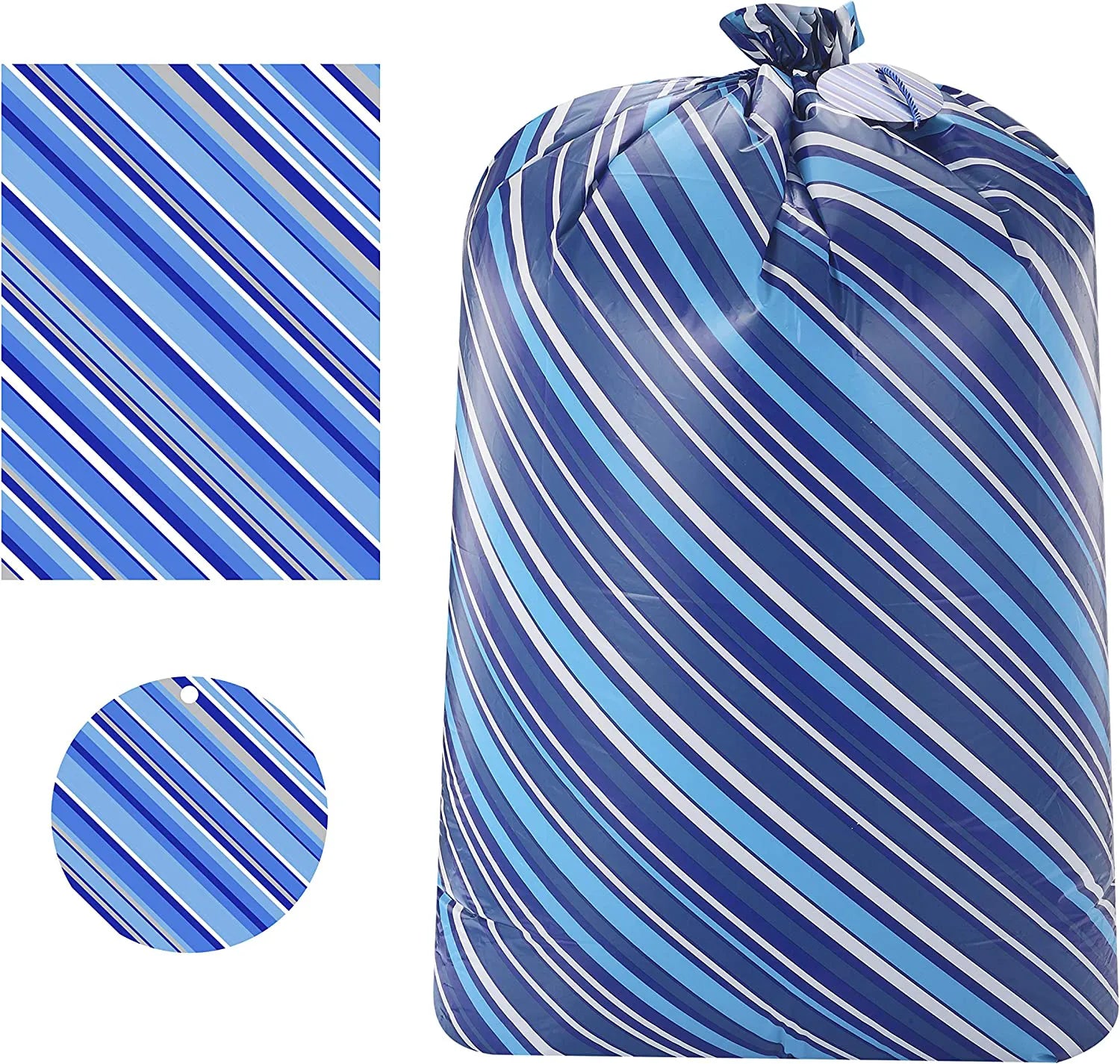 Large Holiday Plastic Gift Bags, Blue, 3 Count