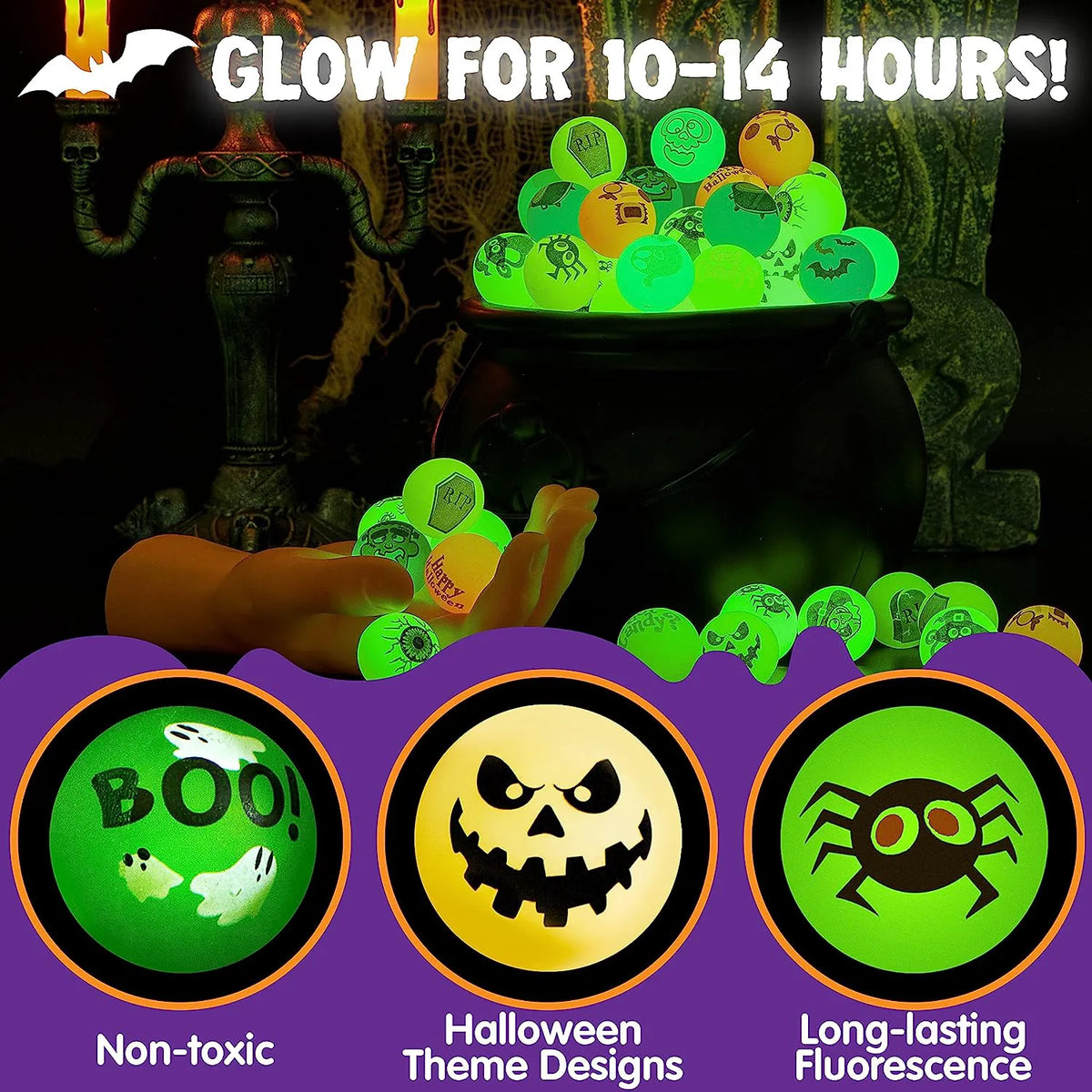 100 Glow-in-the-Dark Halloween Bouncing Balls