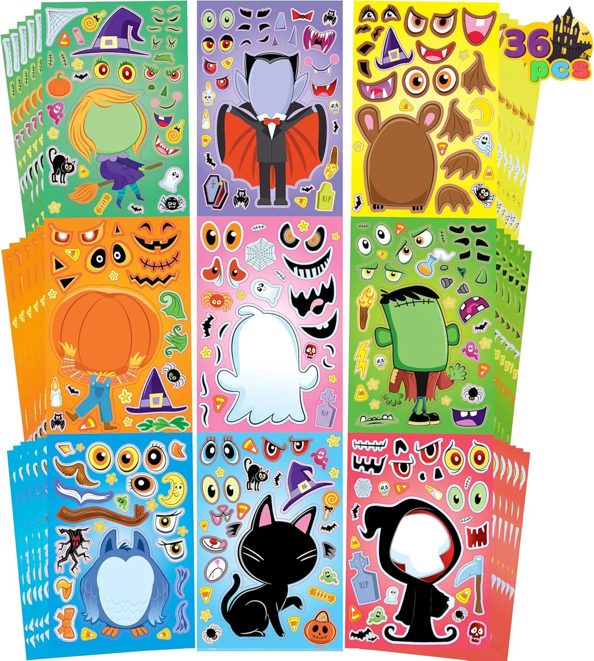 36 Halloween Make-a-Face Stickers for Kids