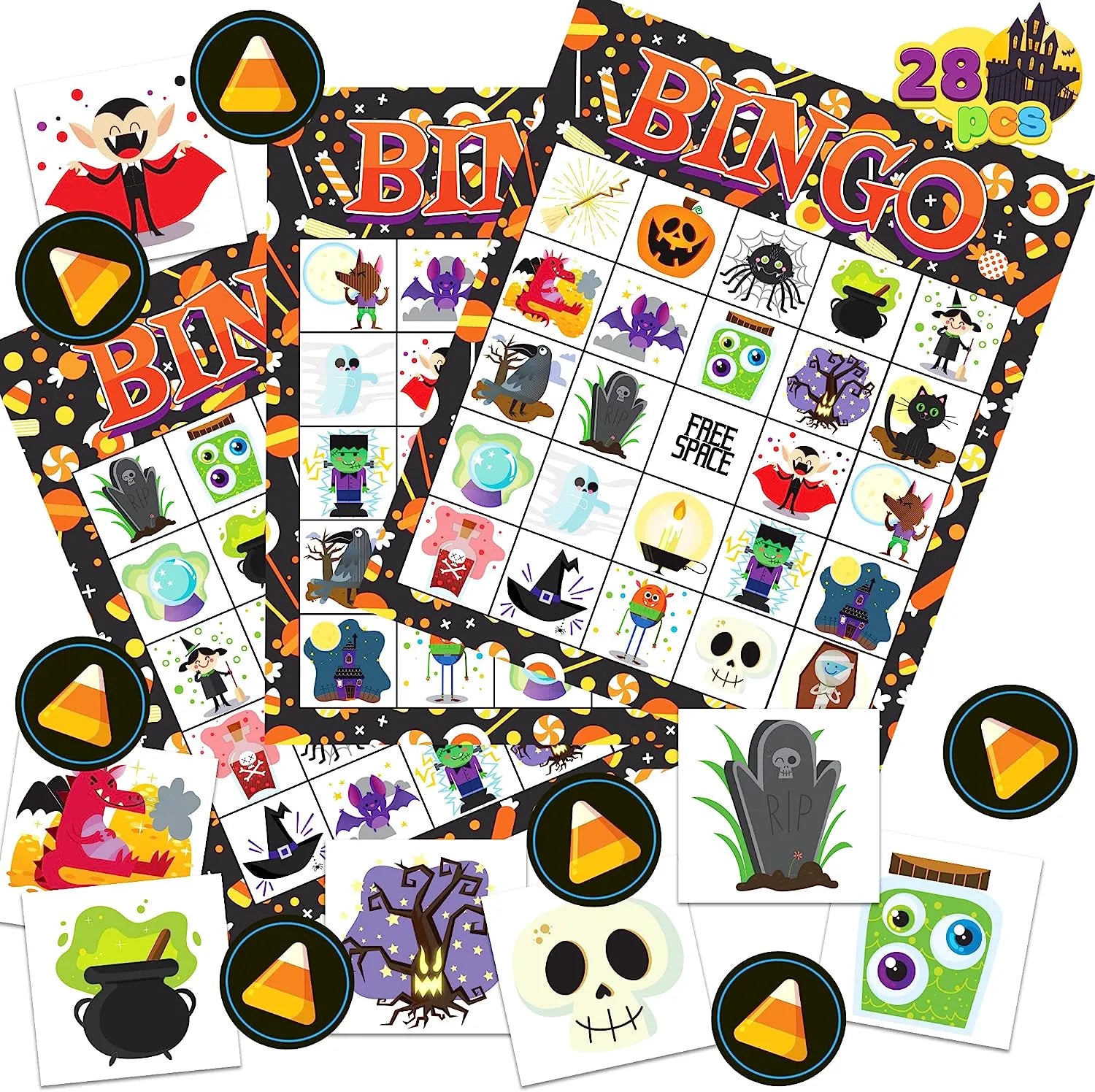 Halloween Bingo Game Cards for 28 Players