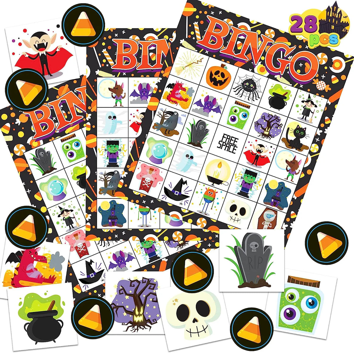 Halloween Bingo Game Cards for 28 Players