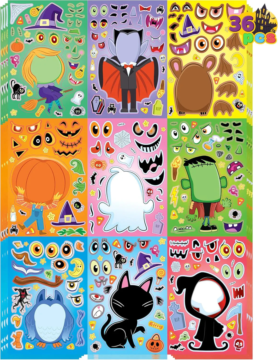 36 Halloween Make-a-Face Stickers for Kids