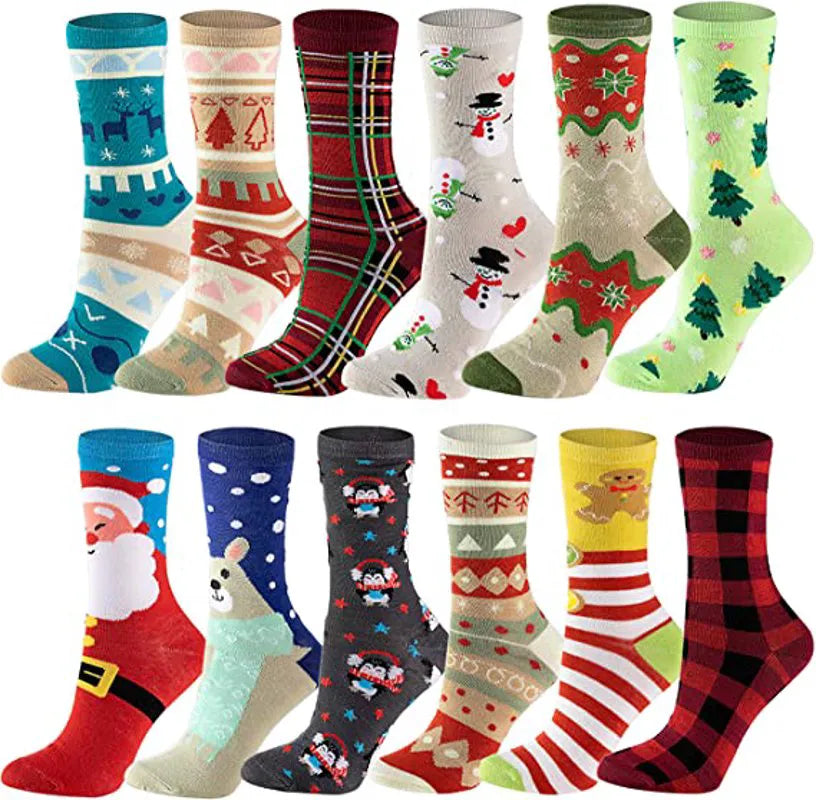 12 Pairs of Christmas Holiday Crew Socks