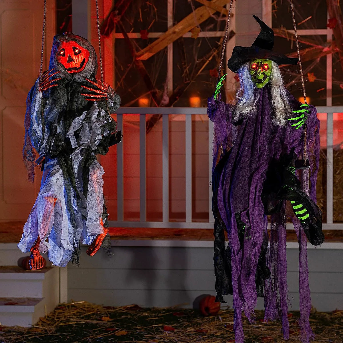 2-Pack Halloween Lighted Swinging Pumpkin & Witch