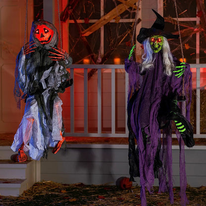 2-Pack Halloween Lighted Swinging Pumpkin & Witch