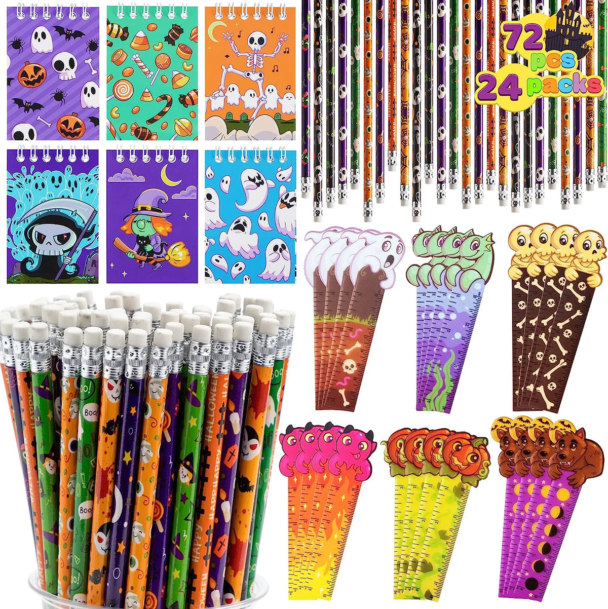 Halloween Pencil, Ruler & Notepad Set (24-Pack)