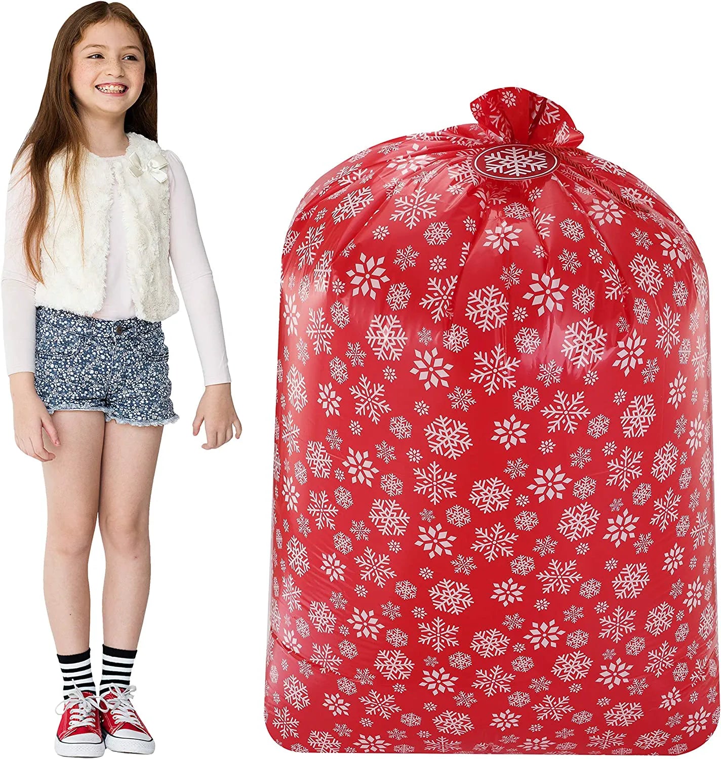 Large Red Holiday Plastic Gift Bags (3-Pack)