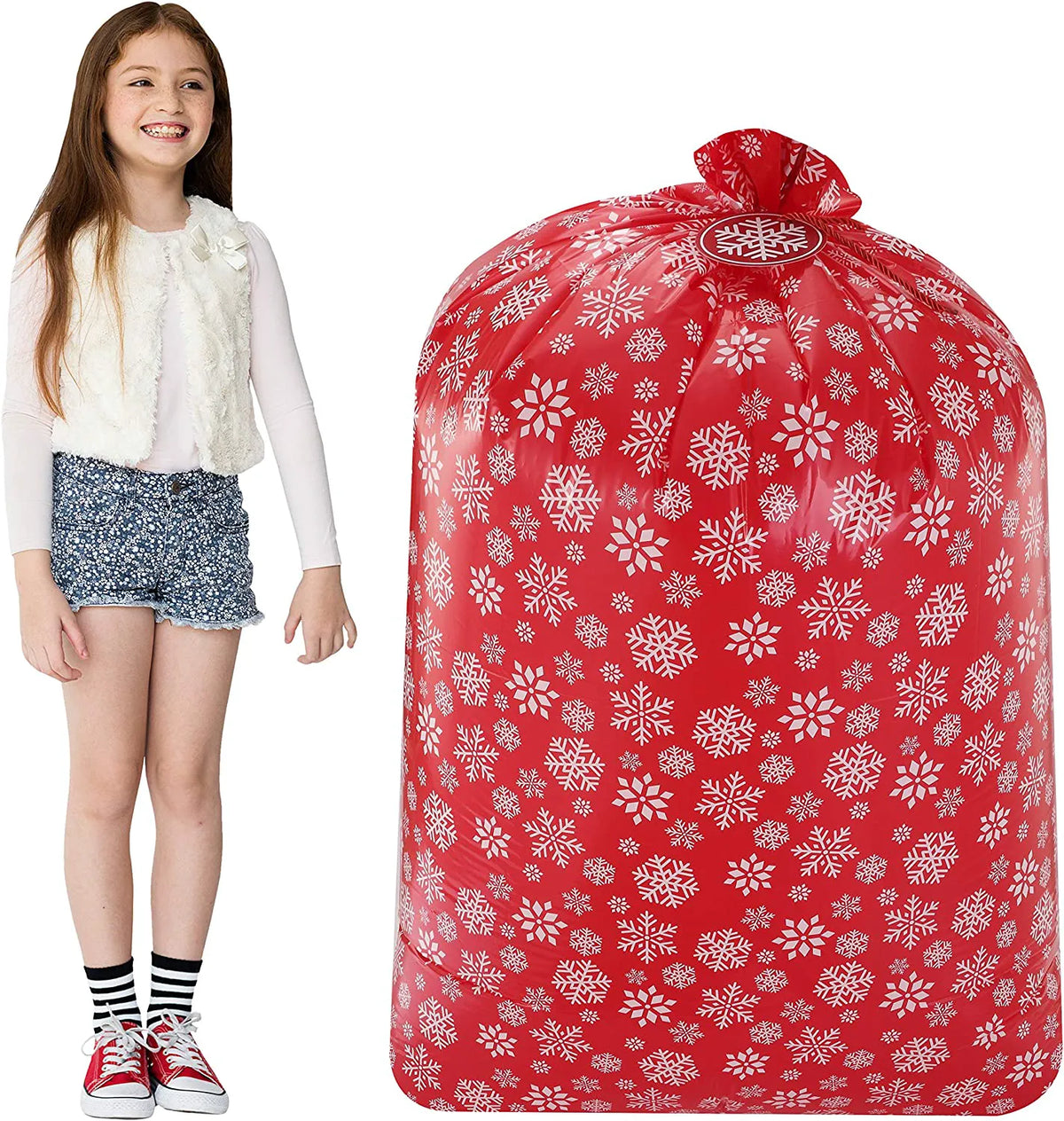 Large Red Holiday Plastic Gift Bags (3-Pack)