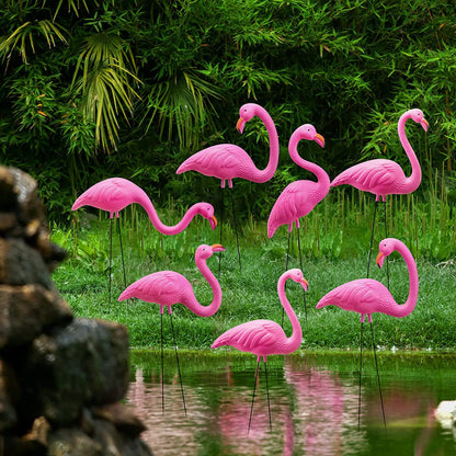 10 Pink Flamingo Yard Ornaments, Small