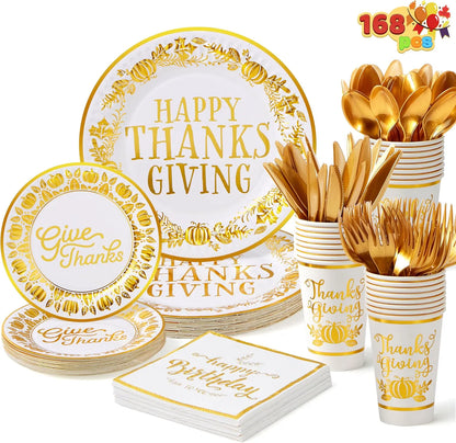 168-Piece Thanksgiving Paper Plates Set
