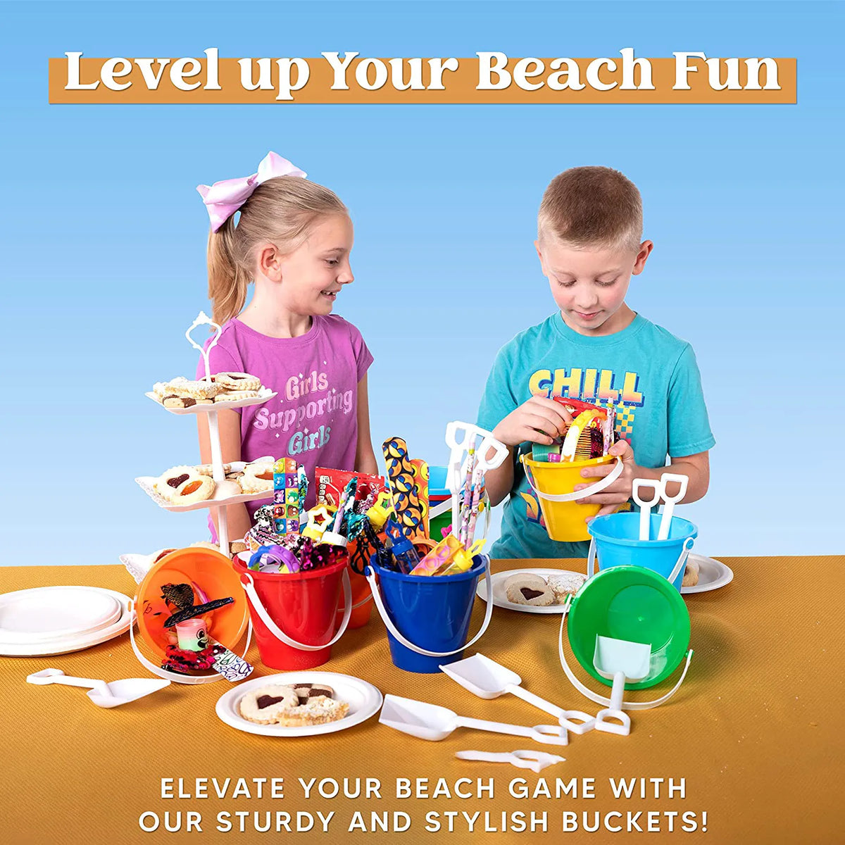 SLOOSH Beach Buckets with Sand Shovels, 12 Sets