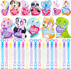 36-Pack Valentine's Day Cards for Kids with Mini Bubble Wands - Classroom Exchange Gifts
