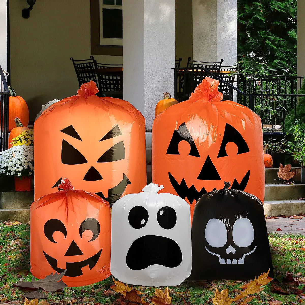 Halloween Plastic Lawn Leaf Bags, 6 Pack