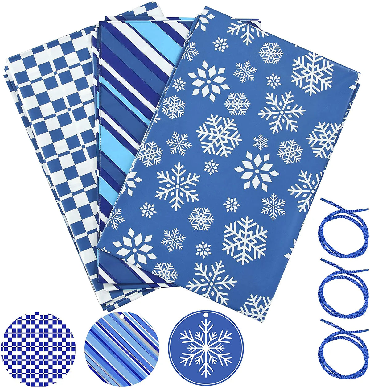 Large Holiday Plastic Gift Bags, Blue, 3 Count