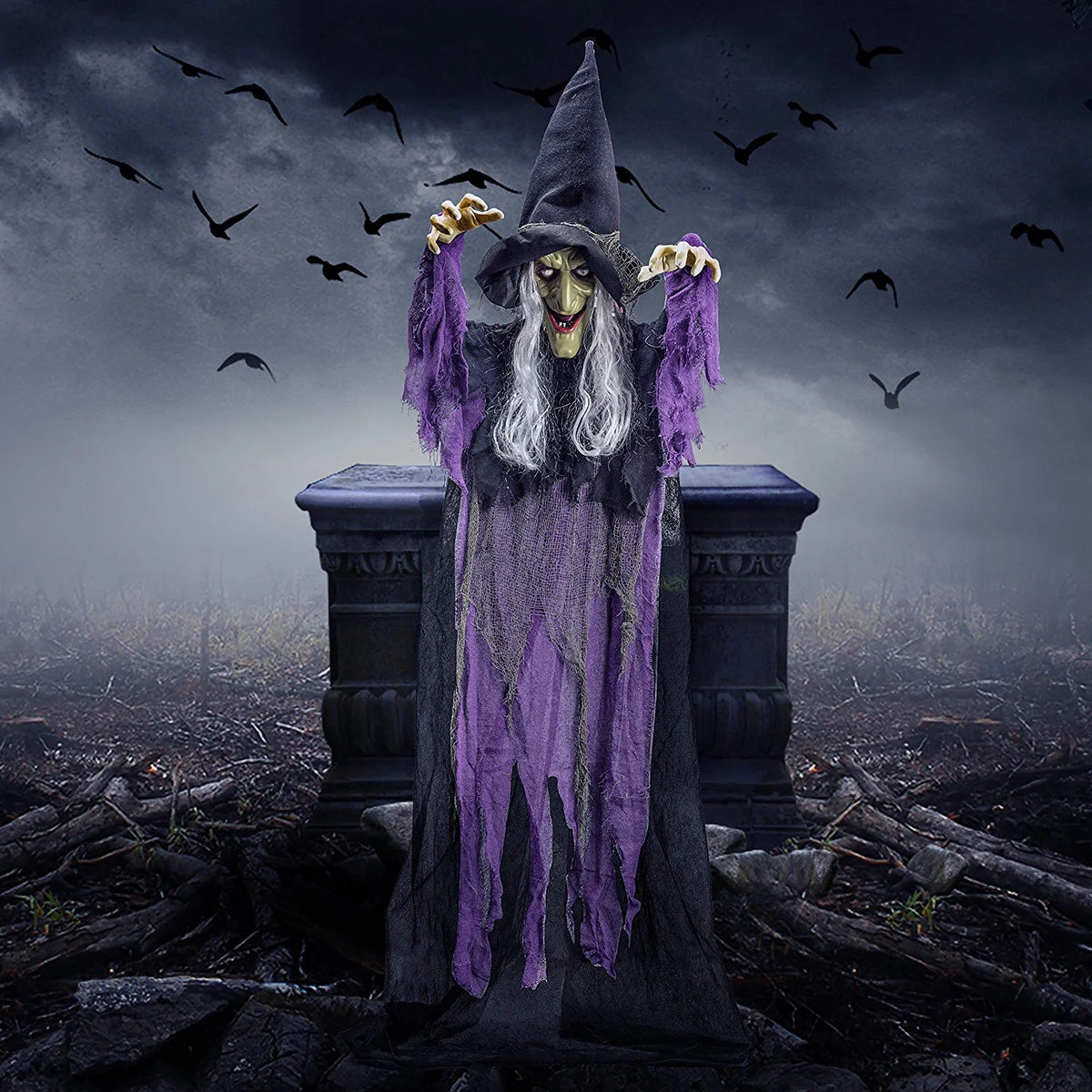 72-Inch Hanging Talking Witch with Light-Up Eyes