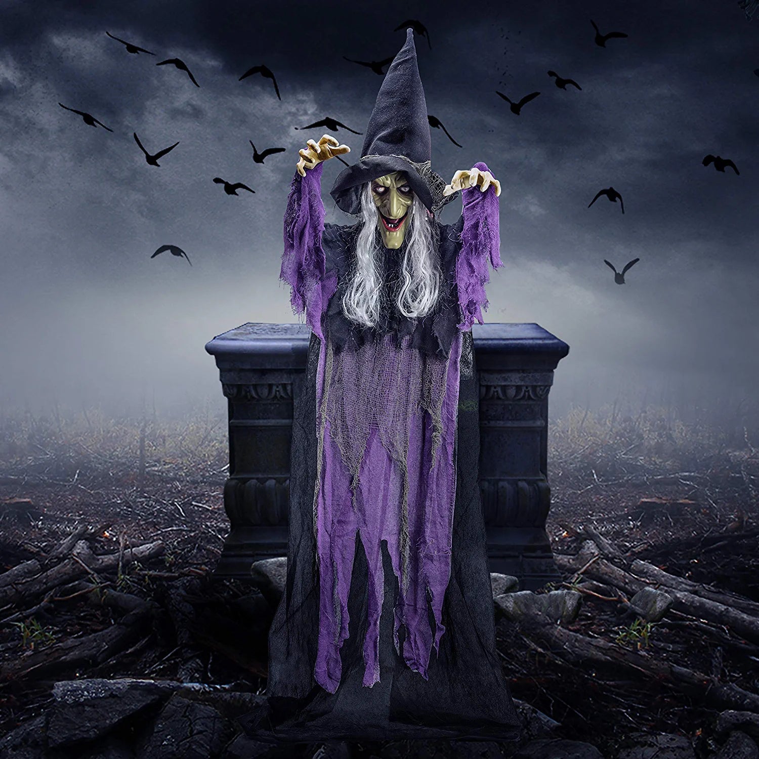 72-Inch Hanging Talking Witch with Light-Up Eyes