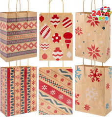 24 Pack Christmas Kraft Gift Bags with Durable Handles and Sturdy Bottoms