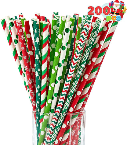 200 Pcs Christmas Paper Straws
