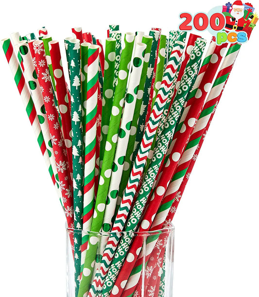 200 Pcs Christmas Paper Straws