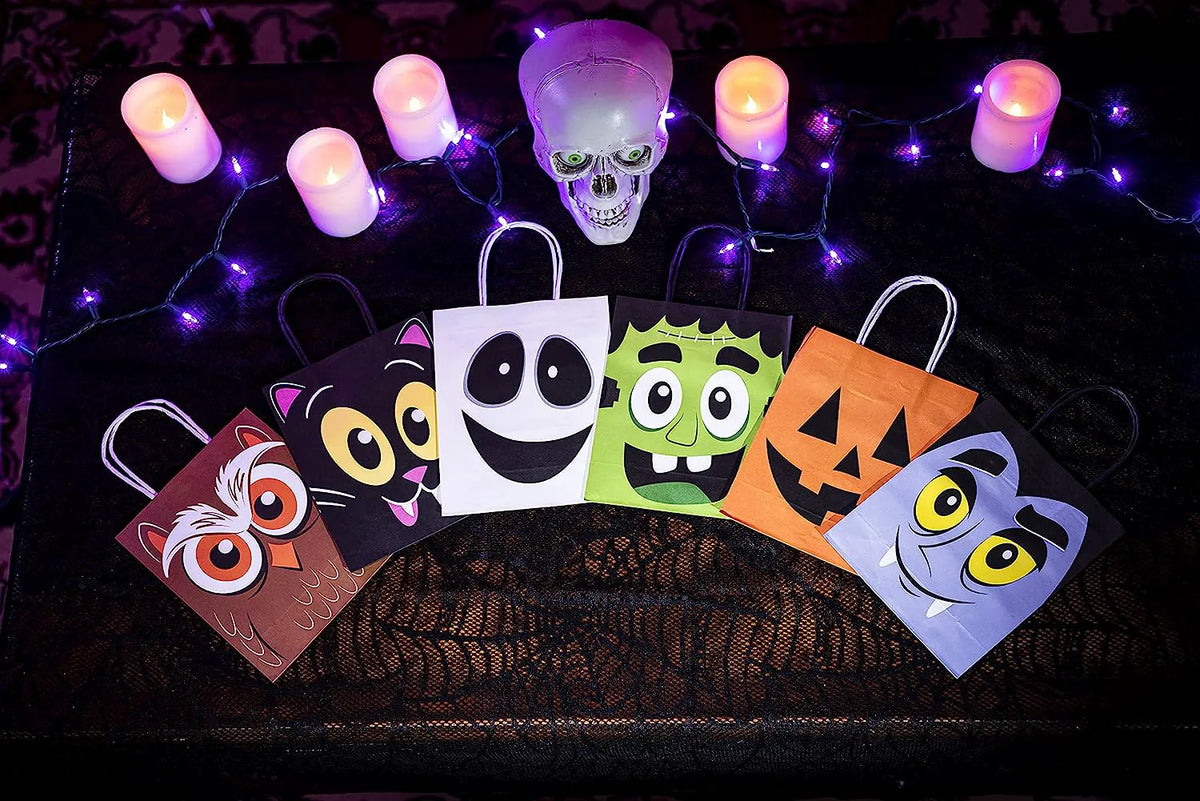Halloween Colorful Bags with Handles, 24 Pack
