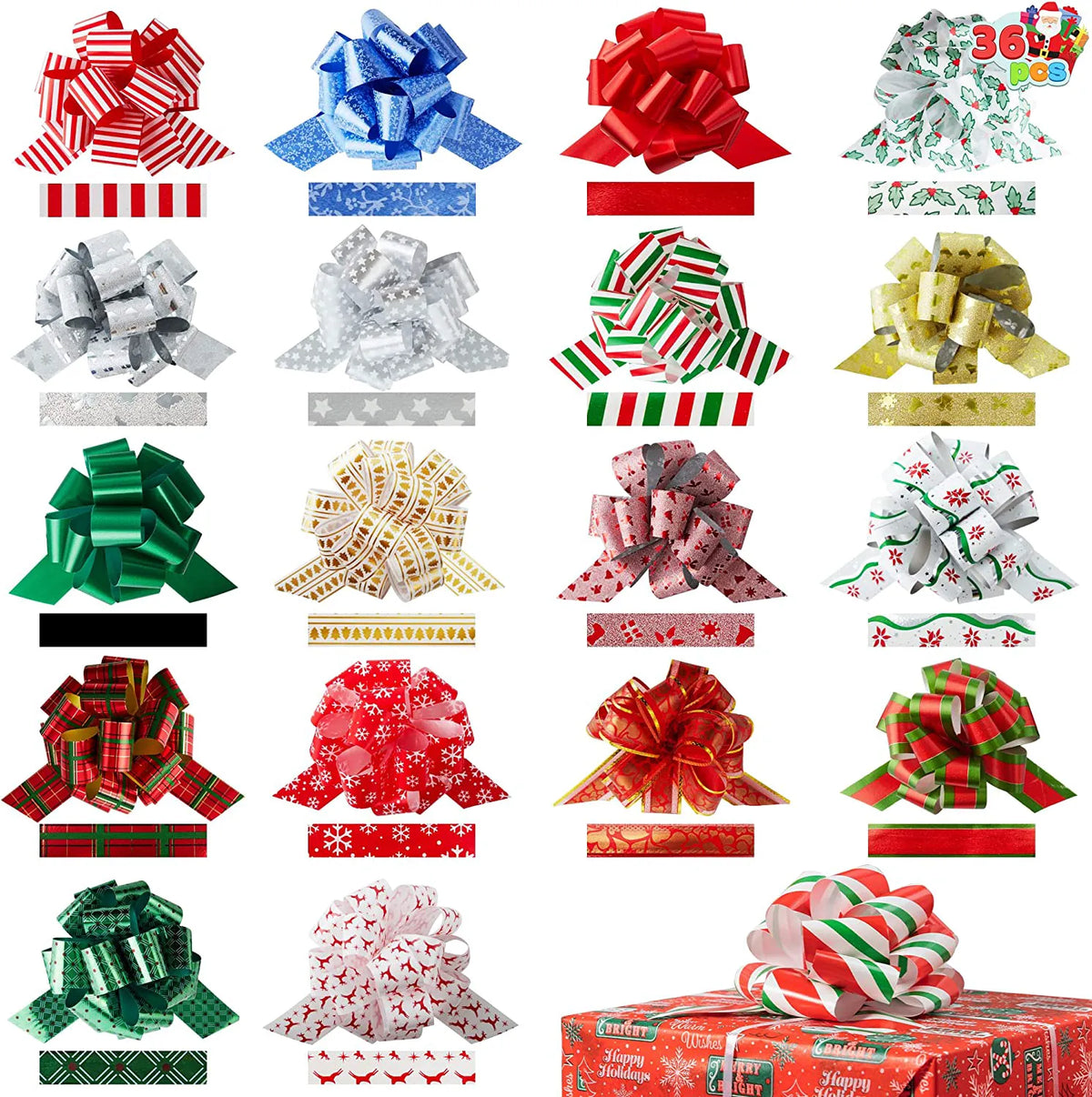 36-Pack Christmas Gift Wrap Ribbon Pull Bows