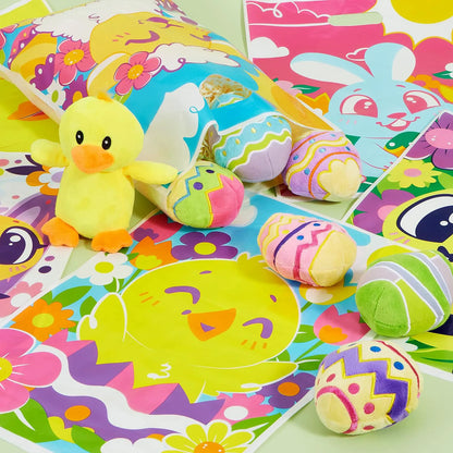 JOYIN 72 Pack Easter Plastic Gift Bags with Animal and Flower Designs - Easter Party Supplies for Kids