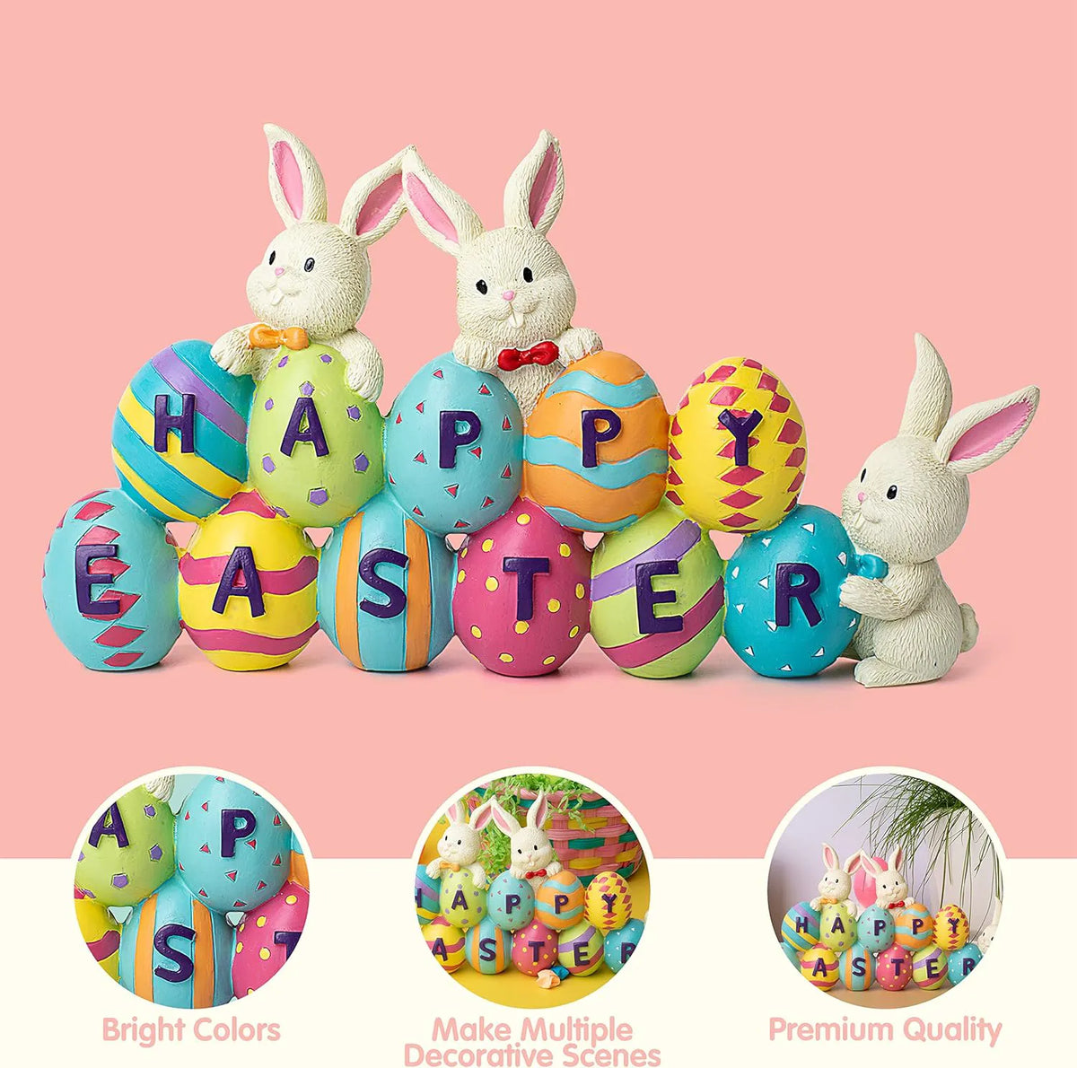 JOYIN Easter Bunny & Egg Resin Figurine Set - Spring Tabletop Decorations for Mantel Desk