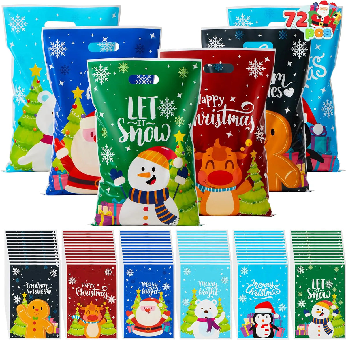 72 PCS Christmas Plastic Goodie Bags with Handles