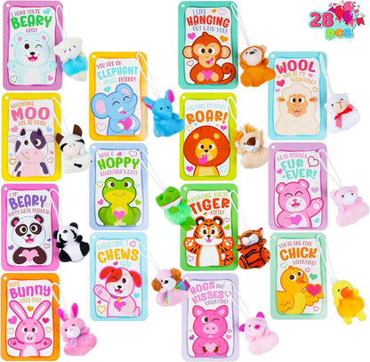 JOYIN 28-Pack Valentine's Day Mini Plush Animals with Gift Cards