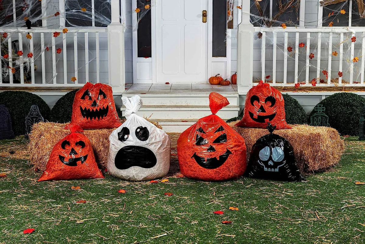 Halloween Plastic Lawn Leaf Bags, 6 Pack