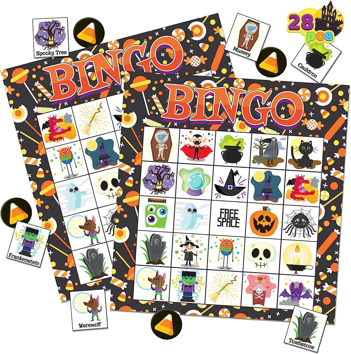 Halloween Bingo Game Cards for 28 Players