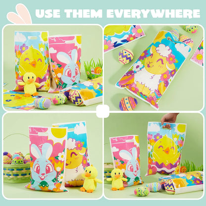 JOYIN 72 Pack Easter Plastic Gift Bags with Animal and Flower Designs - Easter Party Supplies for Kids