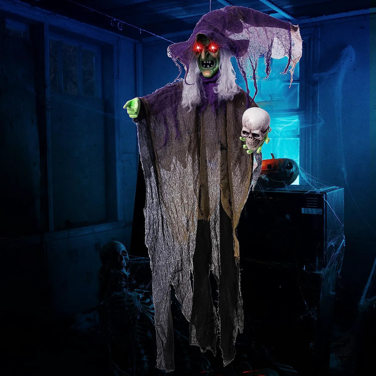 85in Animated Witch Holding a Skull