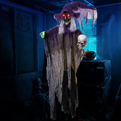 85in Animated Witch Holding a Skull