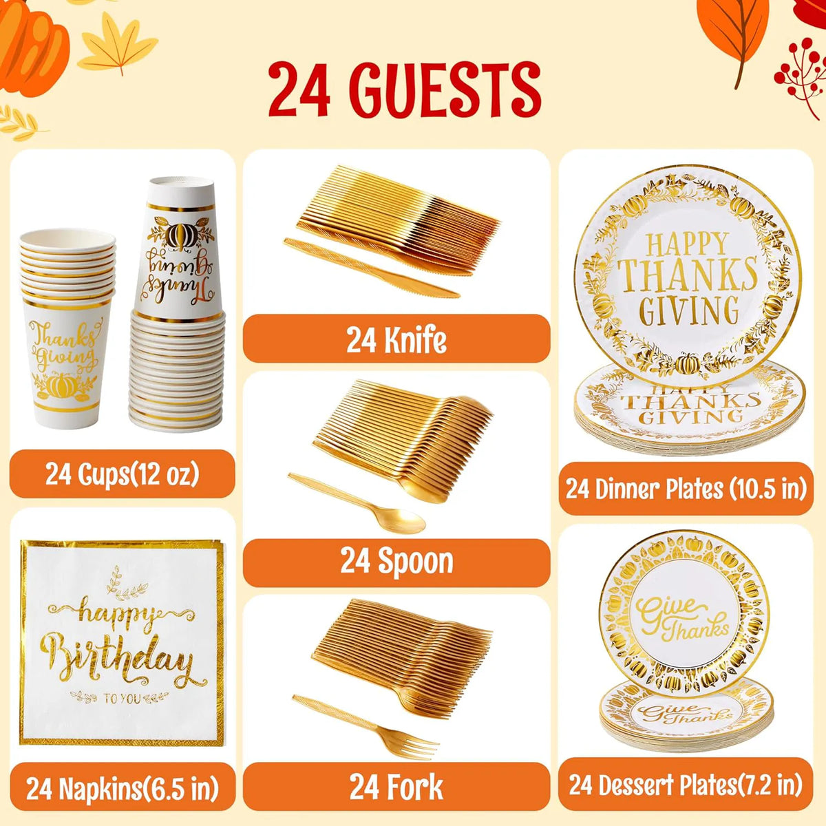 168-Piece Thanksgiving Paper Plates Set