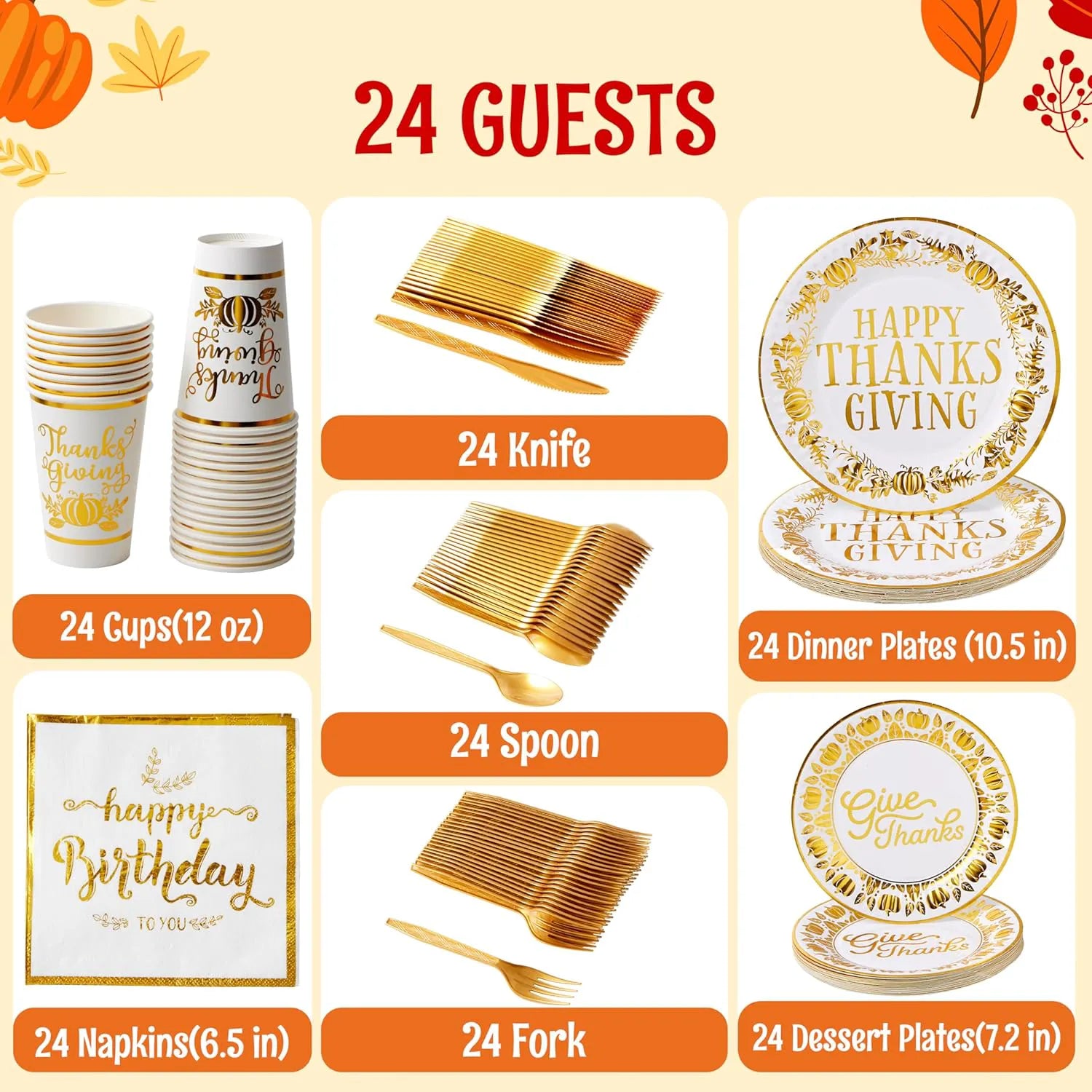 168-Piece Thanksgiving Paper Plates Set