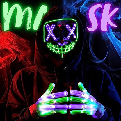 LED Multi Color Scary Mask and Gloves (Green & Purple)