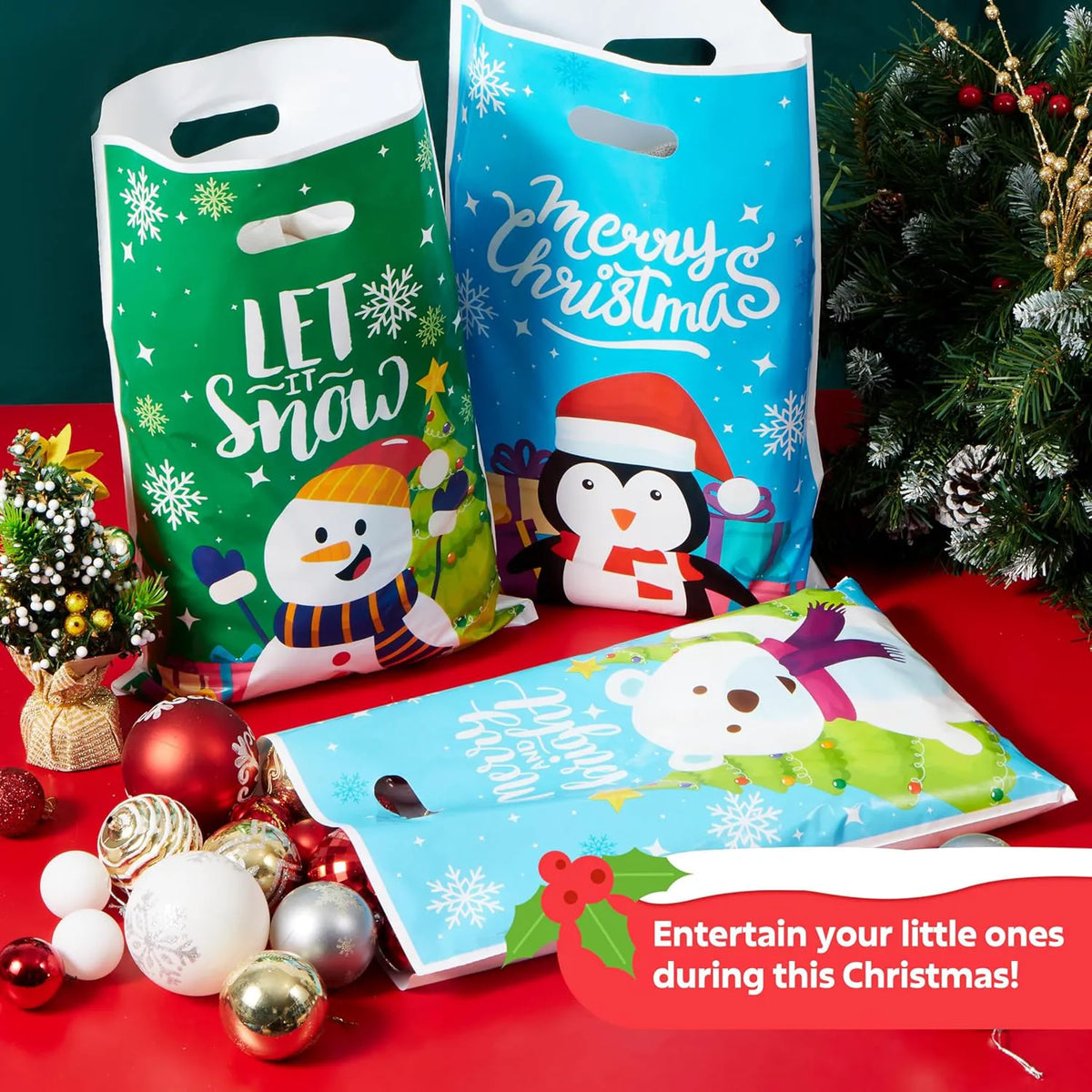 72 PCS Christmas Plastic Goodie Bags with Handles