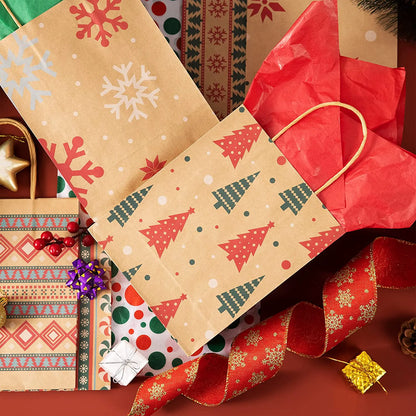 48 Christmas Kraft Gift Bags, 8 Designs