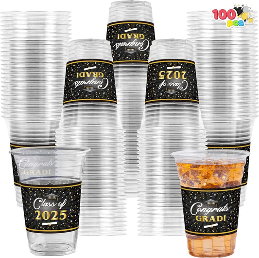 100 Pack 16oz Graduation Party Plastic Cups