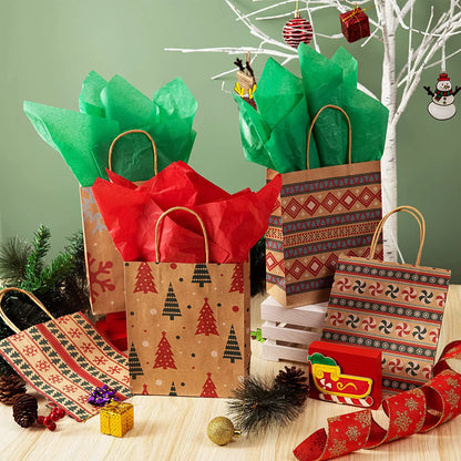 48 Christmas Kraft Gift Bags, 8 Designs