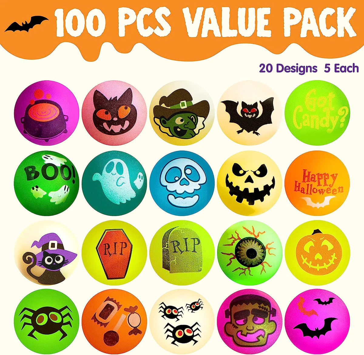 100 Glow-in-the-Dark Halloween Bouncing Balls