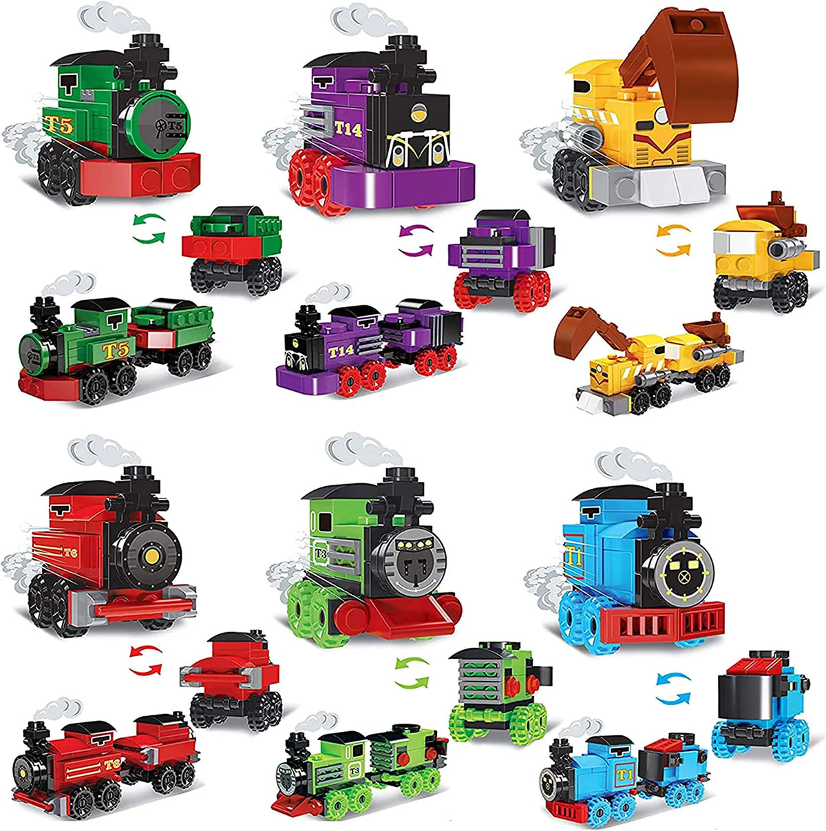 24 Prefilled Hearts with Train Building Blocks and Valentine's Day Cards for Kids - Classroom Exchange Gifts