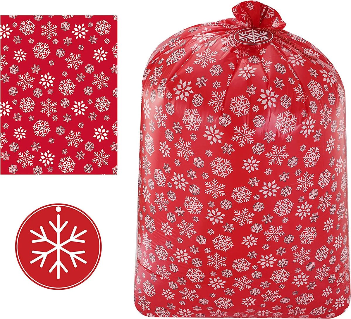 Large Red Holiday Plastic Gift Bags (3-Pack)
