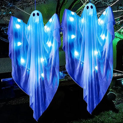 2 Pack 35.4" Halloween Hanging Ghost with Blue LED Lights