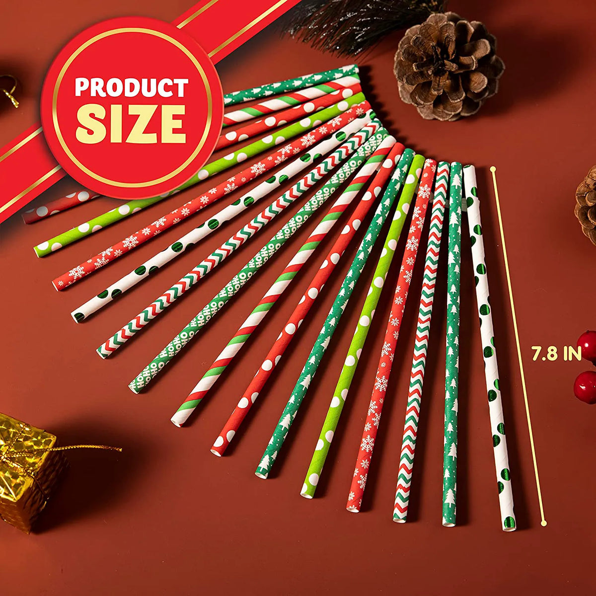 200 Pcs Christmas Paper Straws
