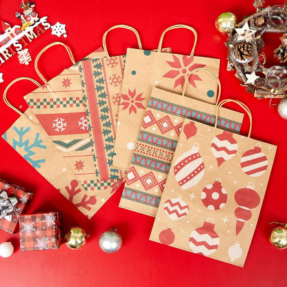 24 Pack Christmas Kraft Gift Bags with Handles for Holiday Presents